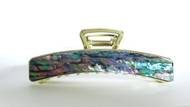 Genuine abalone shell long gold metal hair claw clip jaw clip - £15.91 GBP