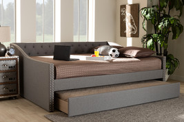 Erla Light Gray Fabric Upholstered Full Size Daybed w/Roll-Out Trundle Bed - $14,424.47 MXN