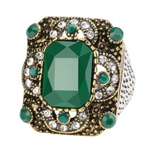 Turkish Rings For Women Antique Gold Green Resin Hollow Out Square Party Big Rin - £6.57 GBP