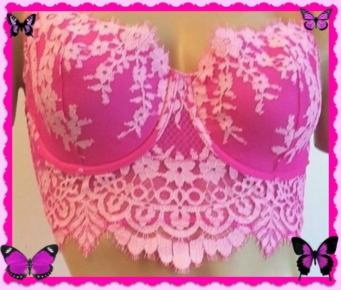 Victoria's Secret Body By Victoria Push Up Bra 34 D Pink Floral Lace