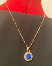 Blue Crystal Necklace,Blue Rhinestone Wedding Necklace, Navy Blue Silver... - £18.49 GBP