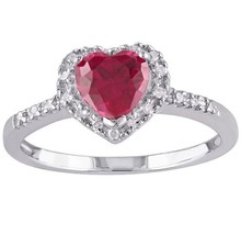 1.1CT Lab Creates Ruby &amp; Diamond Heart Halo Eneengagement Ring 14K White... - £68.15 GBP