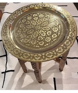 Moroccan table - Brass table with folded wood legs -Moroccan Brass tea T... - £138.78 GBP