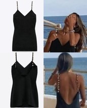 ZARA CAMISOLE DRESS WITH SEASHELLS BLACK BLOGGERS FAVORITE SZ S - £44.04 GBP