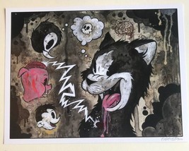 Psychedelic Cat Dreams 12x15&quot; Signed Print By Frank Forte Pop Surrealism Cartoon - £18.68 GBP