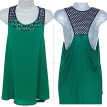 EXPRESS Green Halter BLING Top L Black MESH Tunic Rhinestones Racerback ... - $16.82