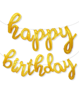 Happy Birthday Cursive Gold Foil Letter Balloon AIR Filled Balloon Banne... - $12.99