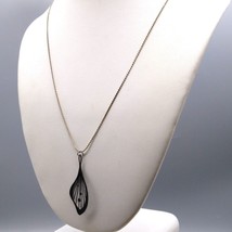 Black Butterfly Wing Pendant on Silver Tone Chain Necklace, Delicate Enamel - £20.11 GBP