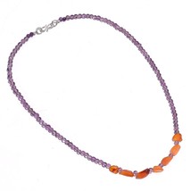 Natural Carnelian Amethyst Gemstone Mix Shape Smooth Beads Necklace 17&quot; UB-5938 - £8.54 GBP