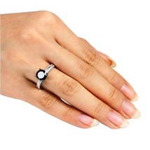 Black Austrian Zircon Promise Engagement Ring White 14k Gold over 925 SS - £46.85 GBP