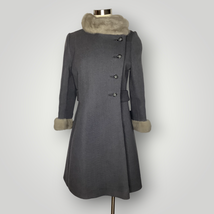 Vintage 1960s Gray Wool Mink Trimmed Coat Asymmetrical Button Top Union ... - $314.44