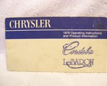 1979 CHRYSLER OPERATING INSTRUCTIONS &amp; PRODUCT INFO CORDOBA LEBARON - $22.50