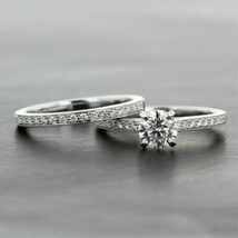 Solid 14k White Gold 1.80Ct Round Cut Simulated Diamond Wedding Ring Set Size 6 - £225.15 GBP