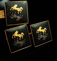 Japanese Horse Cuff links Vintage Shakudo gold Japan Cufflinks mosaic Exotic sil - £227.77 GBP