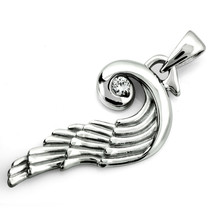 Angel Wing with a Clear CZ Silver Tone Mirror Polished Stainless Steel Pendant - £26.26 GBP