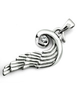 Angel Wing with a Clear CZ Silver Tone Mirror Polished Stainless Steel P... - $632.81 MXN