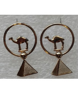 Camel Pierced Earrings, Gold Tone Camel on Pyramid, Swivels in Hoop, Pos... - £11.78 GBP