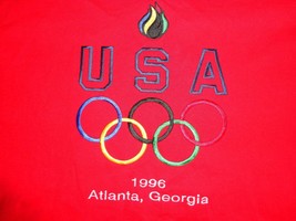 Vintage Red 1996 Atlanta Summer Olympics  Embroidered Heavy t shirt XL E... - £19.08 GBP