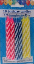 BIRTHDAY SPIRAL CANDLES Cake Toppers 3&quot;  Pink, Blue, Yellow 18 Ct/Pk - £2.32 GBP