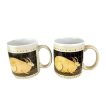 Otagiri Set of Two American Folk Art Rabbit Coffee Mugs Warren Kimble Japan - £25.24 GBP