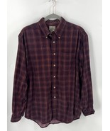 LL Bean Mens Corduroy Shirt Size Medium Burgundy Red Plaid Button Up Col... - £27.30 GBP