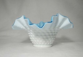 Vintage Kanawha Glass White Hobnail Blue Inside Ruffled Edge STUNNING - $19.80