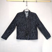 Tantrums Navy Denim Velour Flocked Full Zip Jacket Women&#39;s L Ruffle Trim... - $39.21 CAD