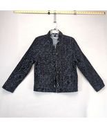 Tantrums Navy Denim Velour Flocked Full Zip Jacket Women&#39;s L Ruffle Trim... - $39.21 CAD