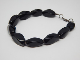 BLACK ONYX Vintage BRACELET with Sterling Silver Clasp - 8 1/2 inches -F... - $70.00