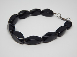 BLACK ONYX Vintage BRACELET with Sterling Silver Clasp - 8 1/2 inches -F... - $1,289.99 MXN