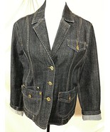 BACCINI Jean Blazer Womens Large Denim Jacket Pockets Buttons Cuffs Dark... - £17.38 GBP