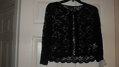 Connected Apparel New Black Open-Front Lace 3/4 Sleeves Jacket  Petites ... - $18.98
