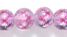 8mm China Round Druk Glass Beads Tran Crystal Pink Black Plaid Crackle 55 purple - £1.96 GBP