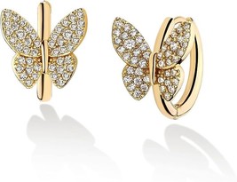 2.20Ct Round Cut CZ Diamond Butterfly Hoop Earrings 14K Yellow Gold Finish - £68.72 GBP