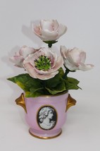 Limoges France Porcelain Pink Portrait Small Vase with Porcelain Flowers - £44.02 GBP