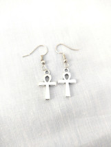 Simple Ankh - Tau Cross - Eternal Life Infinty Silver Alloy Charms Pair Earrings - £3.92 GBP