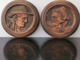 Pair of Antique Round Wall Hanging Plaque Bretons Man and Woman Brittany... - £58.53 GBP