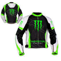 Men Monster Green/White/Black Cowhide Leather Motorcycle Jacket CE-APROVED Armor - £114.96 GBP+