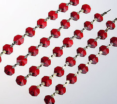 3Feet Red Prisms Glass Crystal Octagon Beads 14mm Wedding Chandelier Parts - £5.09 GBP