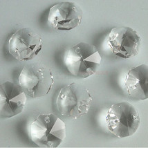 100pcs Clear Chandelier Crystal Lighting Lamp Parts Octagon Bead Connectors 14mm - £5.85 GBP