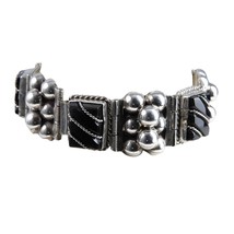 7&quot; Vintage Chunky modernist Mexican Silver Onyx bracelet - $94.05