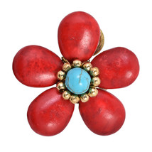 Tropical Elegance Red Coral &amp; Simulated Turquoise Flower Statement Ring - £10.05 GBP