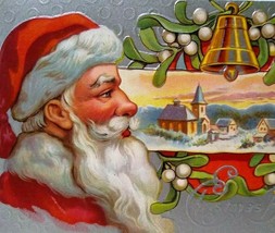 Santa Claus Father Christmas Blessings Postcard Silver Bell Vintage Series 2 - £11.20 GBP