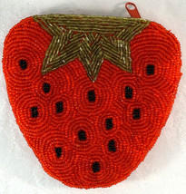 Glass Beaded Clutch Purse Change Holder Shaped and Colored Like a Strawberry - £20.77 GBP
