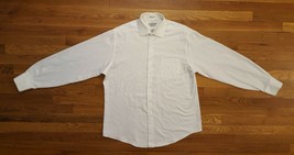 Van Heusen Lux Sateen White Button Front Down Up Fitted Dress Shirt 16.5 34 35 - £20.09 GBP