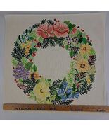 Handpainted Needlepoint Canvas Spring Floral Rainbow Designs Wreath Berr... - $190.00