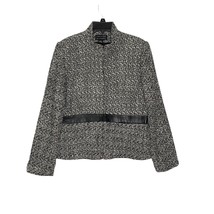 Women’s Tweed Jacket Spenser Jeremy Black Leather Accent Front Zip Blazer Large - £18.84 GBP