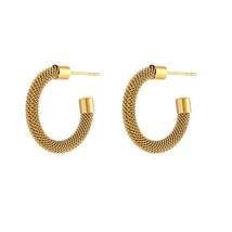 New Design Vintage Gold Woven Mesh Round Loop Hoop Earrings For Women Stainless  - £9.12 GBP