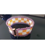  Bracelet orange and white check Womens Loom Woven Seed Beaded - $19.99