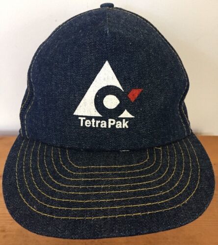 Primary image for Vintage Tetra Pak Otto Cap Blue Cotton Denim Adjustable Snapback Trucker Cap Hat